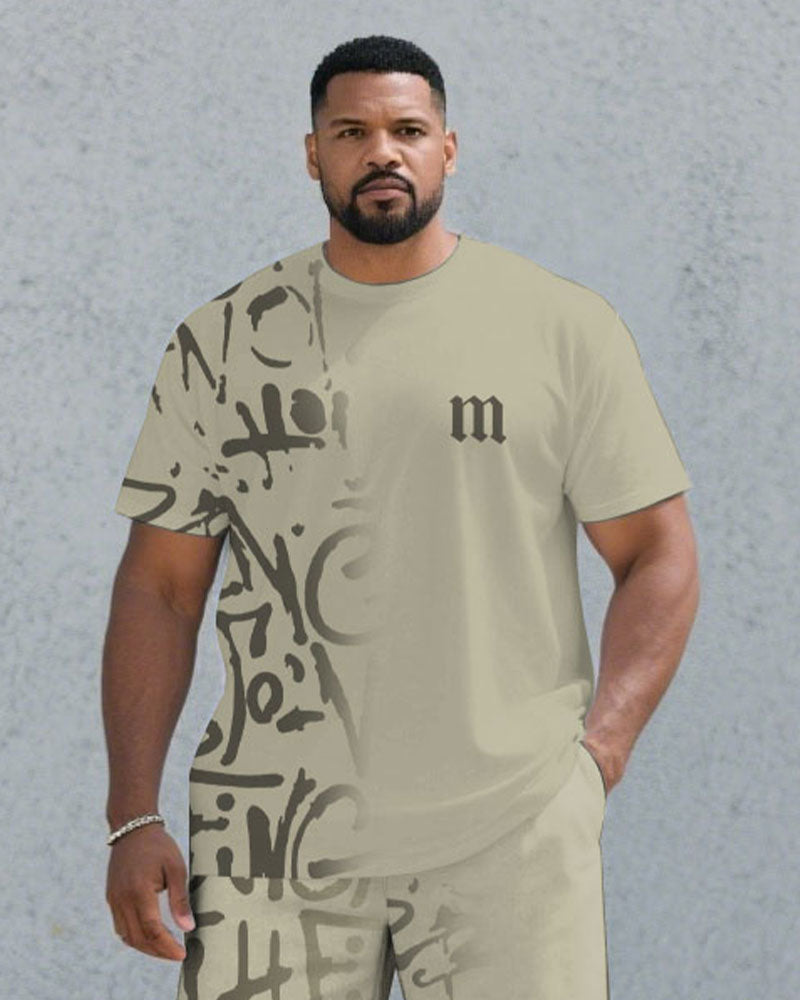 Big & Tall Khaki Gradient Graffiti T-Shirt Pants Set for big men view 2
