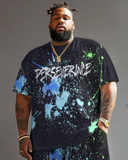 Big & Tall Graphic Streetwear T-Shirt Shorts Set for big men view 3