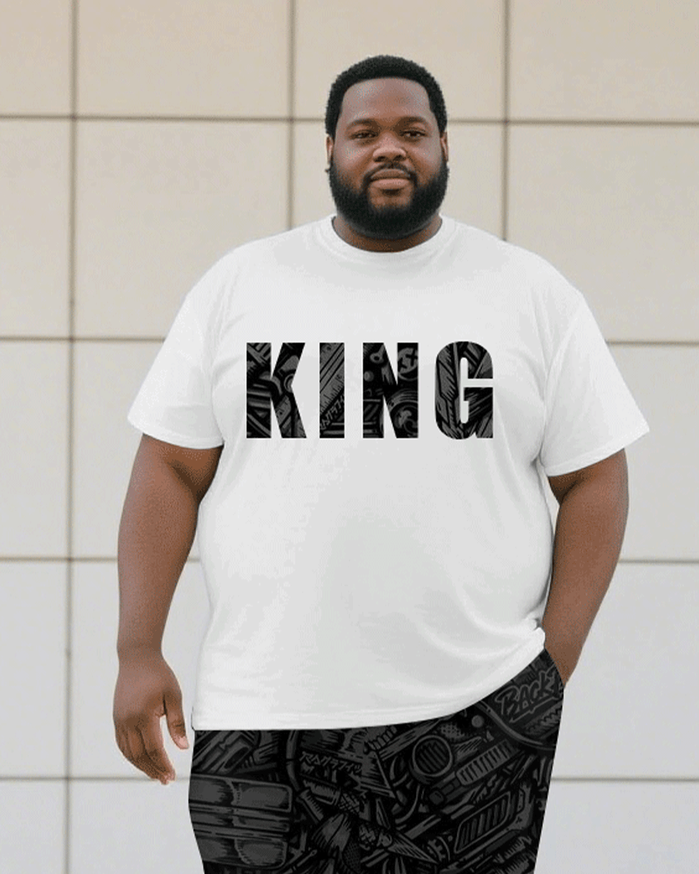 Big & Tall Black Graphic T-Shirt Pants Set for big men view 2