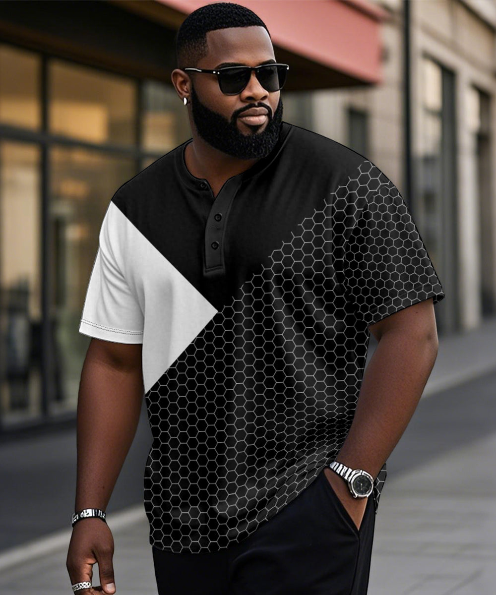 Big & Tall Black White Geometric T-Shirt for big men view 1