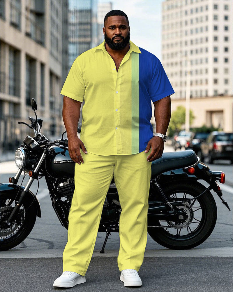 Big & Tall Blue Yellow Colorblock T-Shirt Pants Set for big men view 1
