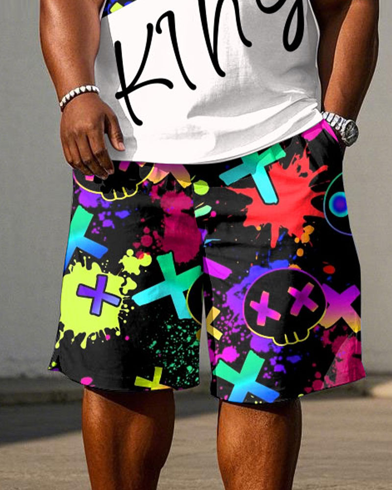 Big & Tall Graphic Graffiti T-Shirt Shorts Set for big men view 3