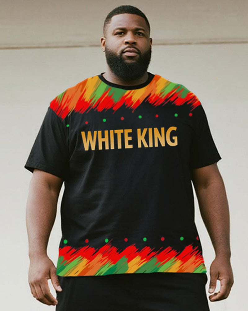 Big & Tall White Graphic Graffiti T-Shirt Shorts Set for big men view 2