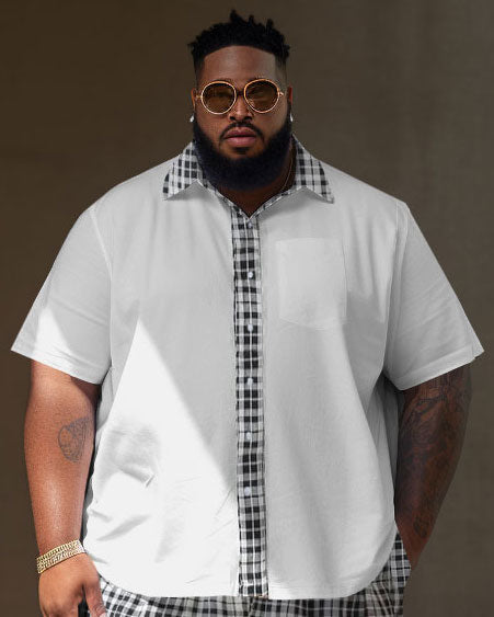 Big & Tall Colorblock Plaid T-Shirt Shorts Set for big men view 2