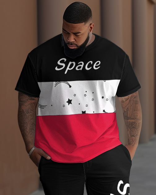 Big & Tall Geometric Graphic T-Shirt Pants Set for big men view 2