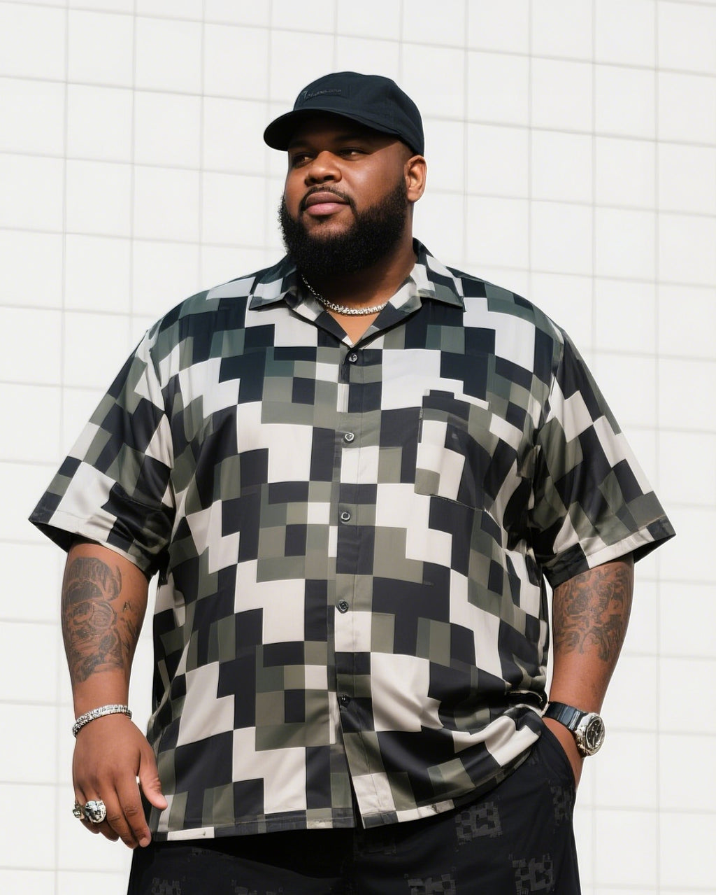 Big & Tall Geometric T-Shirt Shorts Set for big men view 2