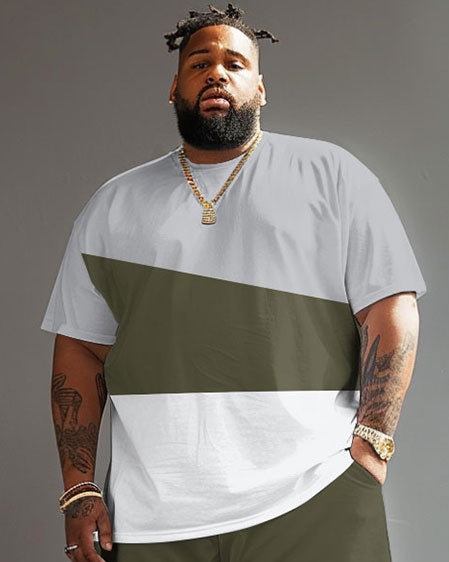 Big & Tall Green Colorblock T-Shirt Shorts Set for big men view 3