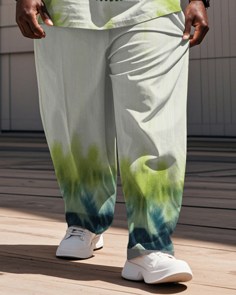 Big & Tall Green Graphic Streetwear Vest Pants Set for big men view 3