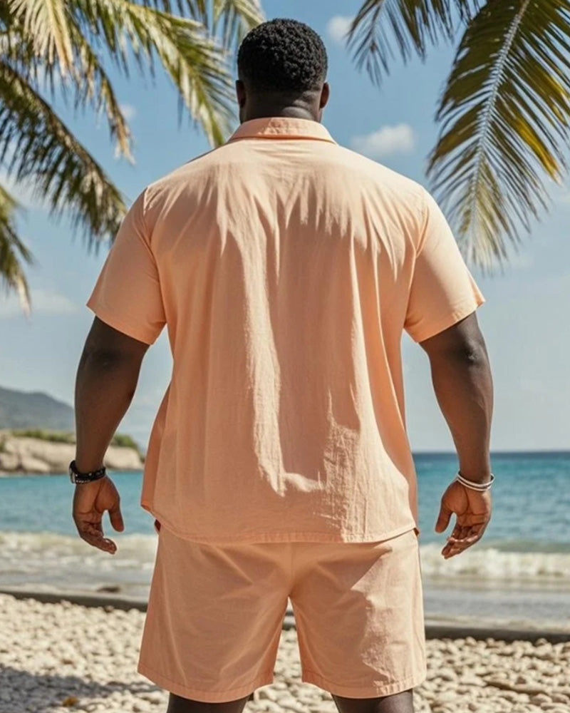 Big & Tall Orange Hawaiian Graphic T-Shirt Shorts Set for big men view 4