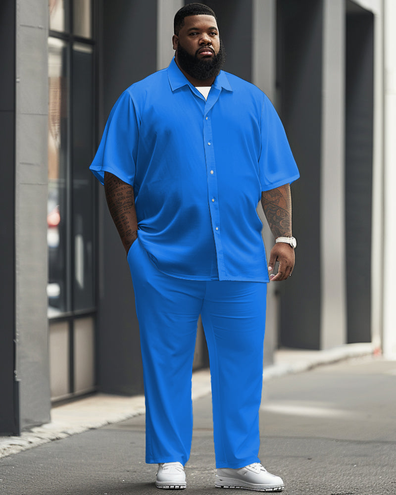 Big & Tall Blue Solid Color T-Shirt Pants Set for big men view 1