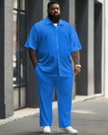 Big & Tall Blue Solid Color T-Shirt Pants Set for big men view 1