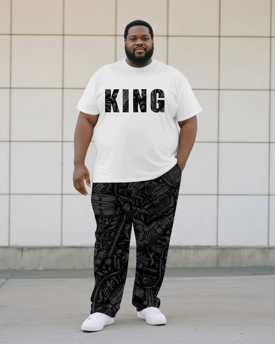 Big & Tall Black Graphic T-Shirt Pants Set for big men view 1