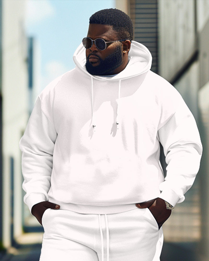 Big & Tall White Solid Color Hoodie for big men view 2
