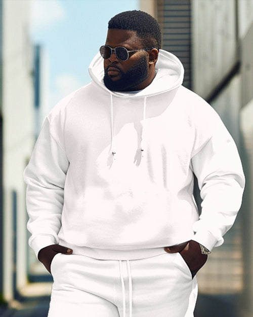 Big & Tall White Solid Color Hoodie for big men view 2