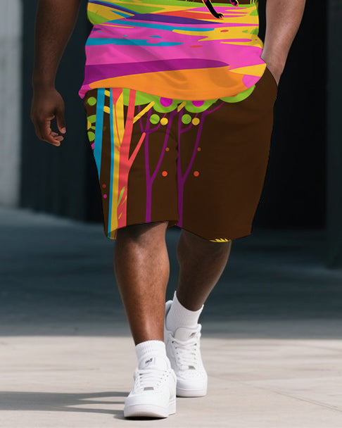 Big & Tall Graffiti Streetwear Polo Shorts Set for big men view 3