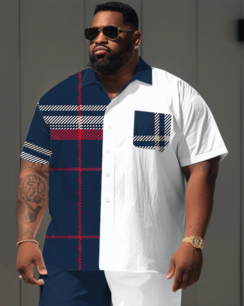 Big & Tall Plaid Graphic T-Shirt Shorts Set for big men view 2