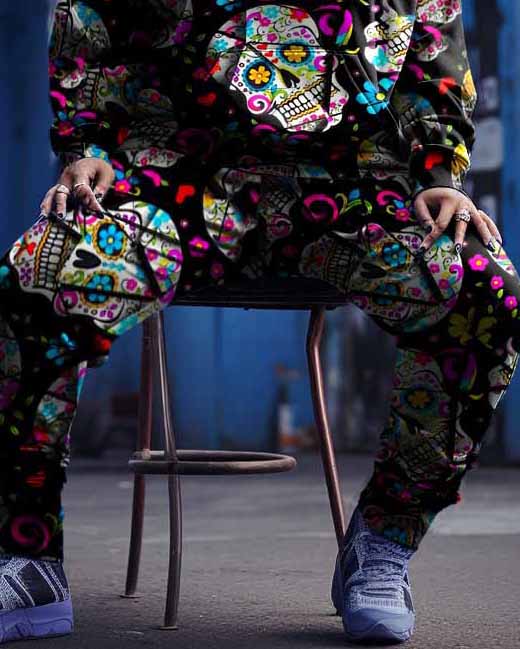 Big & Tall Graffiti Skull Hoodie Sweatpants Set for big men view 3