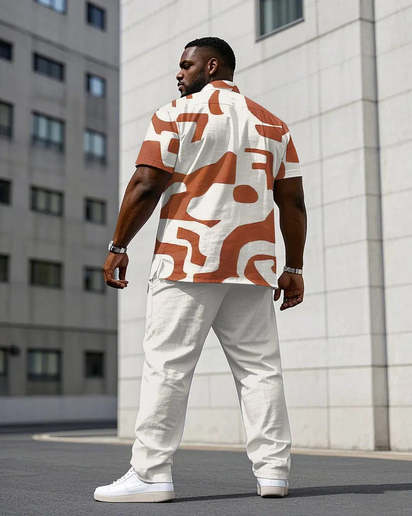 Big & Tall Orange Graphic T-Shirt Pants Set for big men view 4