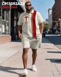 Big & Tall Colorblock Striped Graphic Polo Shorts Set for big men view 2