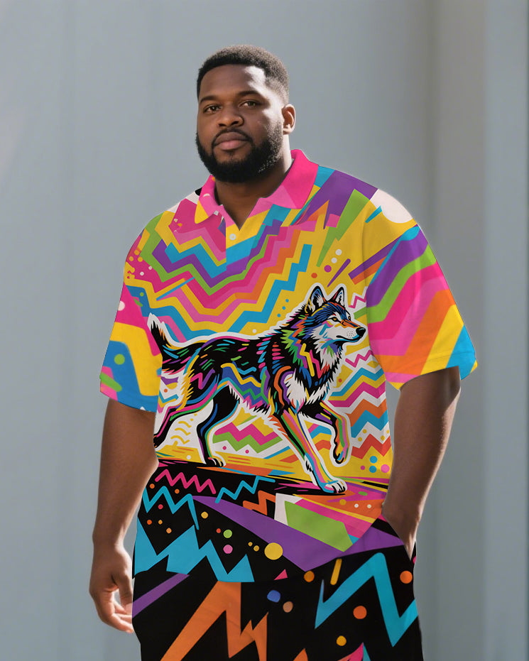 Big & Tall Geometric Polo Shorts Set for big men view 2