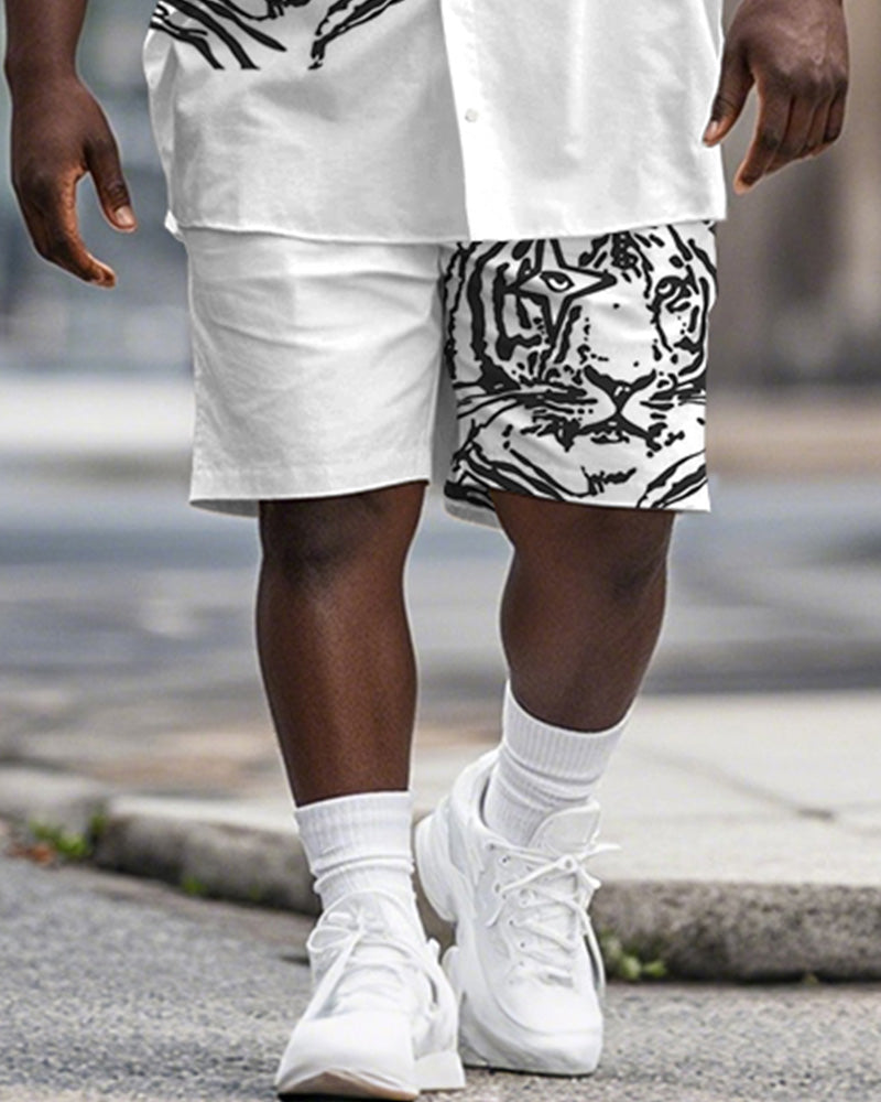 Big & Tall White Graphic Graffiti T-Shirt Shorts Set for big men view 3