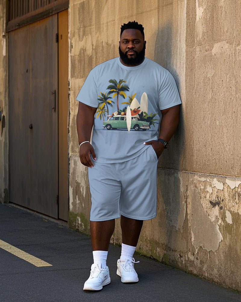 Big & Tall Hawaiian T-Shirt Shorts Set for big men view 1