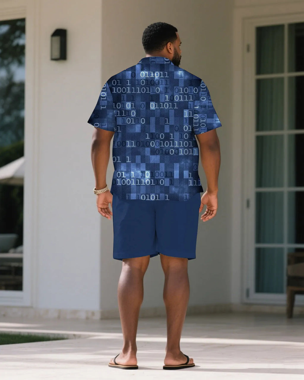 Big & Tall Blue Hawaiian T-Shirt Shorts Set for big men view 4