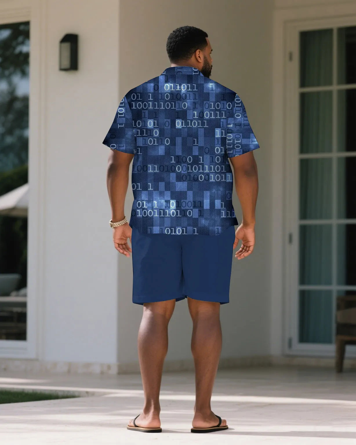 Big & Tall Blue Hawaiian T-Shirt Shorts Set for big men view 4