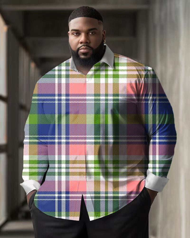 Big & Tall Plaid Graphic Shirt Pants Set for big men