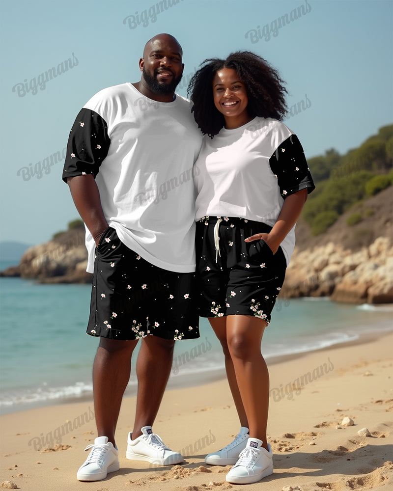 Big & Tall Colorblock Streetwear T-Shirt Shorts Set for big men view 1