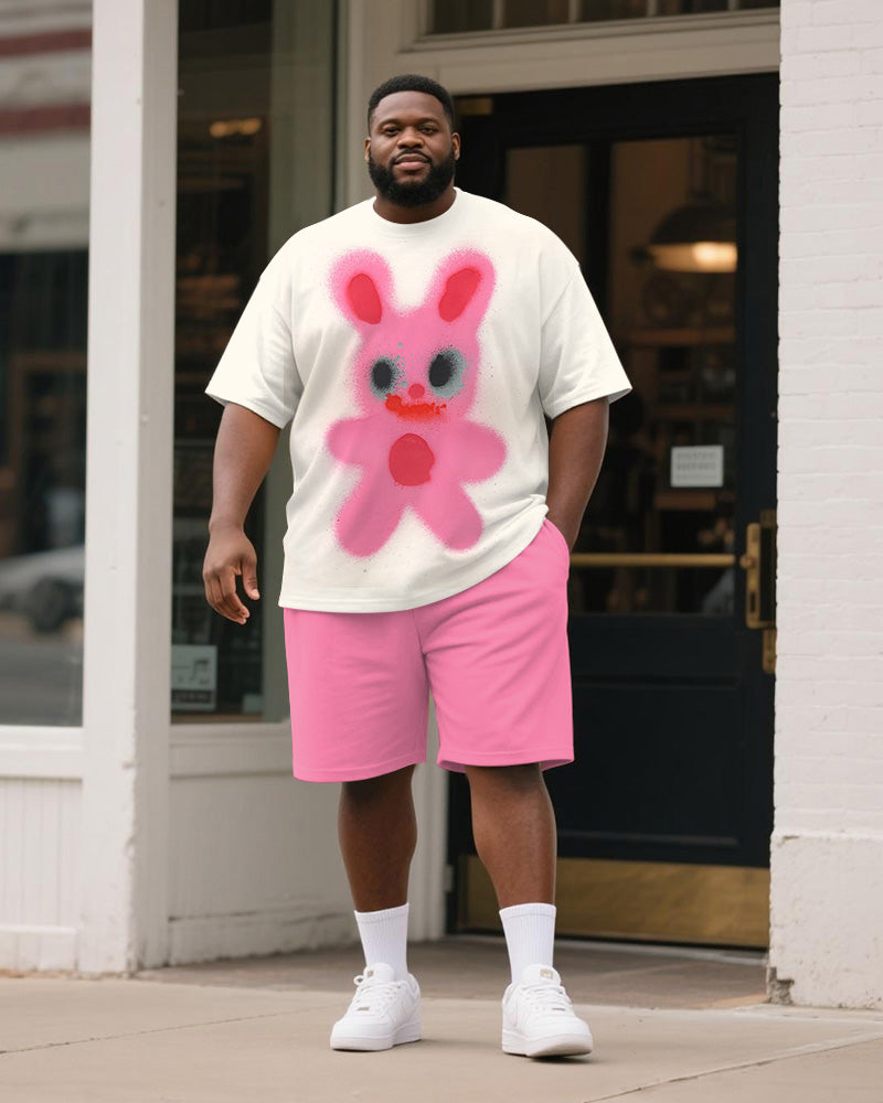 Big & Tall Pink Graphic Graffiti T-Shirt Shorts Set for big men view 1