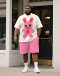 Big & Tall Pink Graphic Graffiti T-Shirt Shorts Set for big men view 1