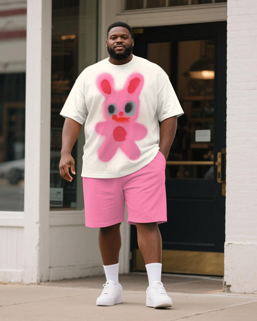Big & Tall Pink Graphic Graffiti T-Shirt Shorts Set for big men view 1