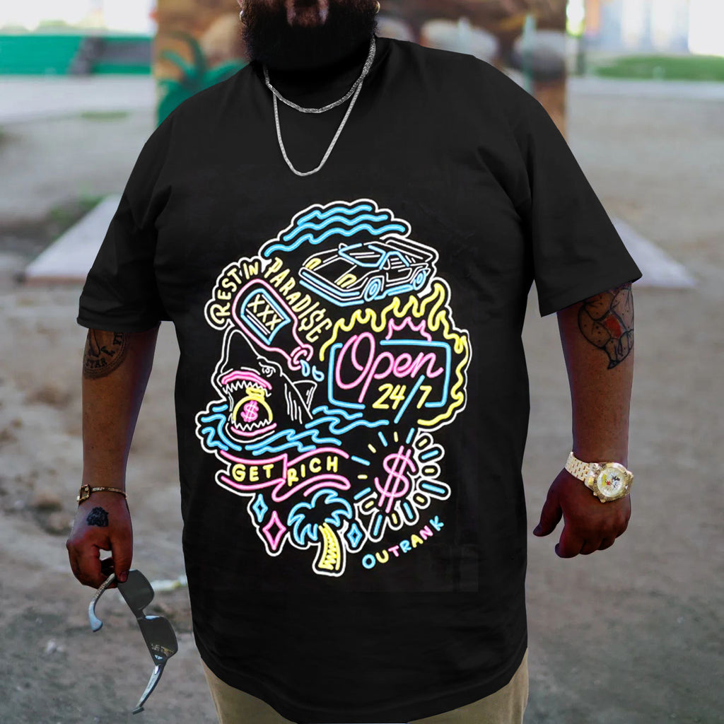 Big & Tall Black Graffiti Streetwear T-Shirt for big men view 3