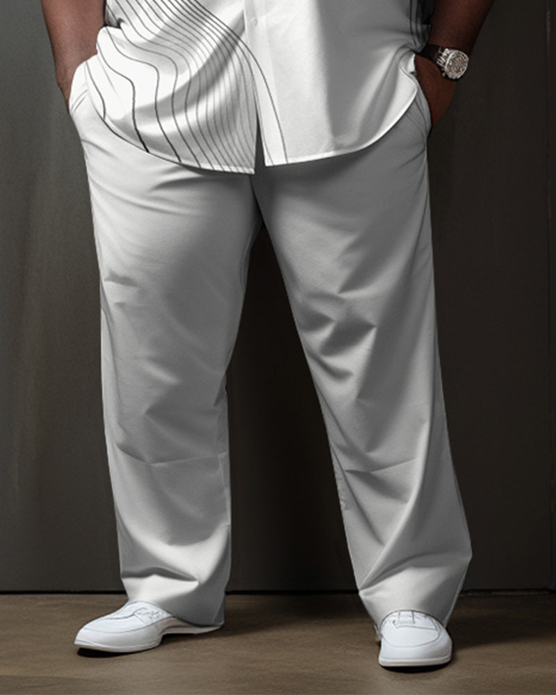 Big & Tall White Geometric T-Shirt Pants Set for big men view 3