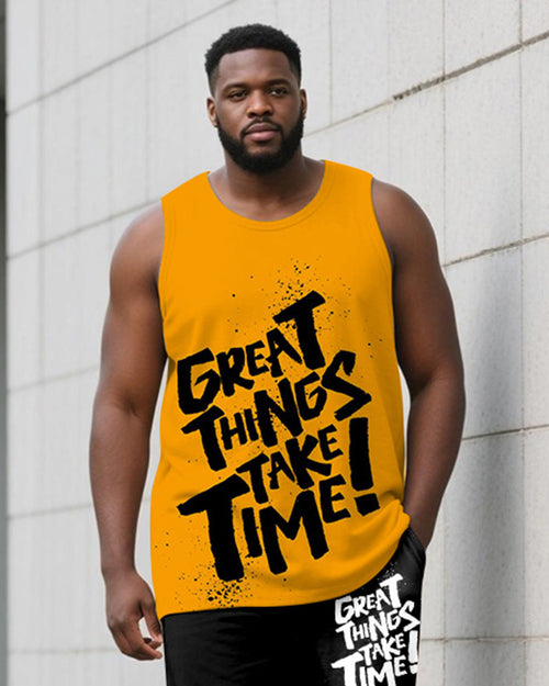 Big & Tall Orange Graphic Vest Pants Set for big men view 2