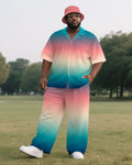 Big & Tall Pink Gradient Shirt Pants Set for big men view 2