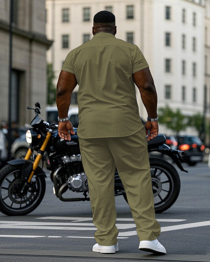 Big & Tall White Khaki Colorblock T-Shirt Pants Set for big men view 4
