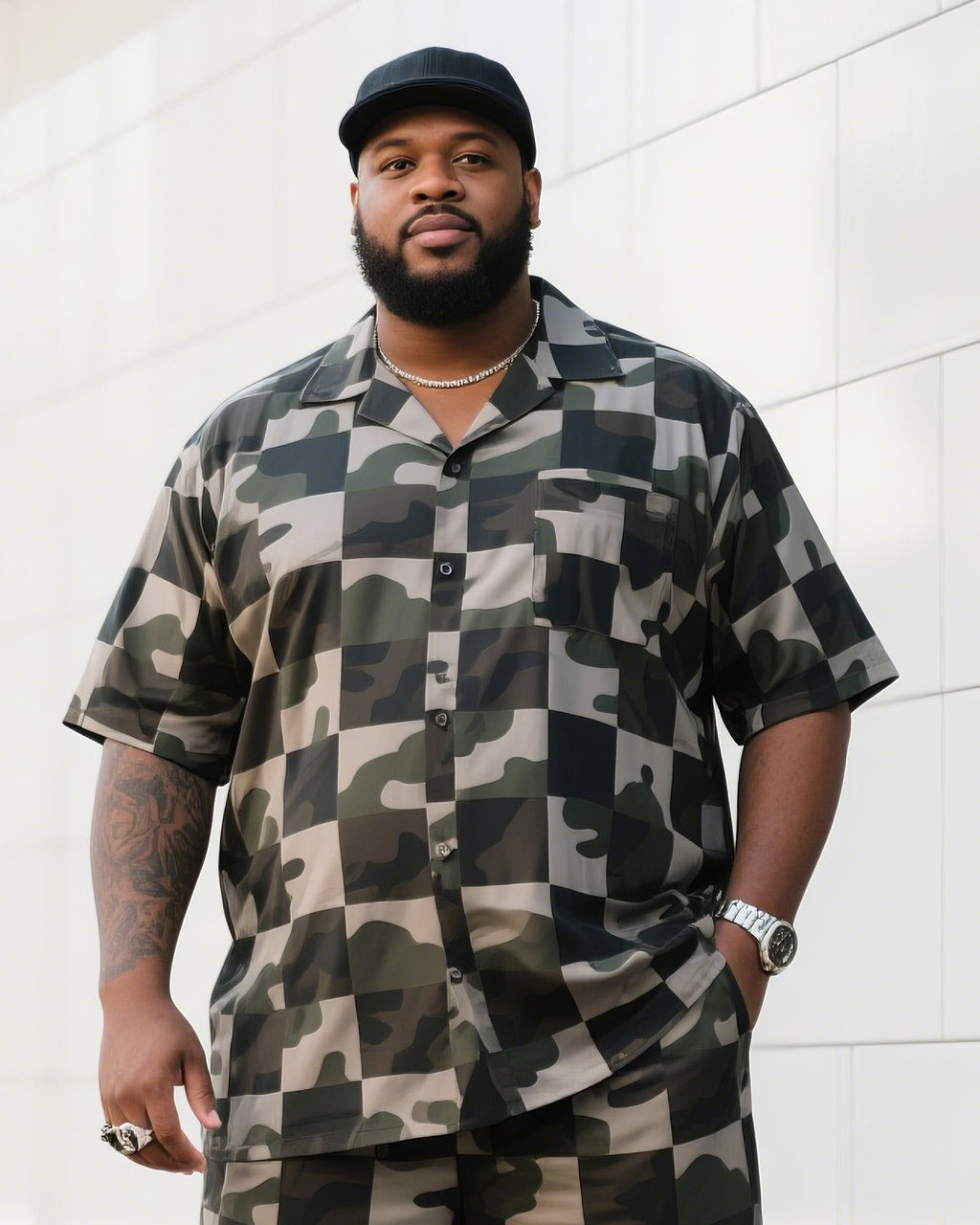 Big & Tall Camouflage T-Shirt Shorts Set for big men view 2