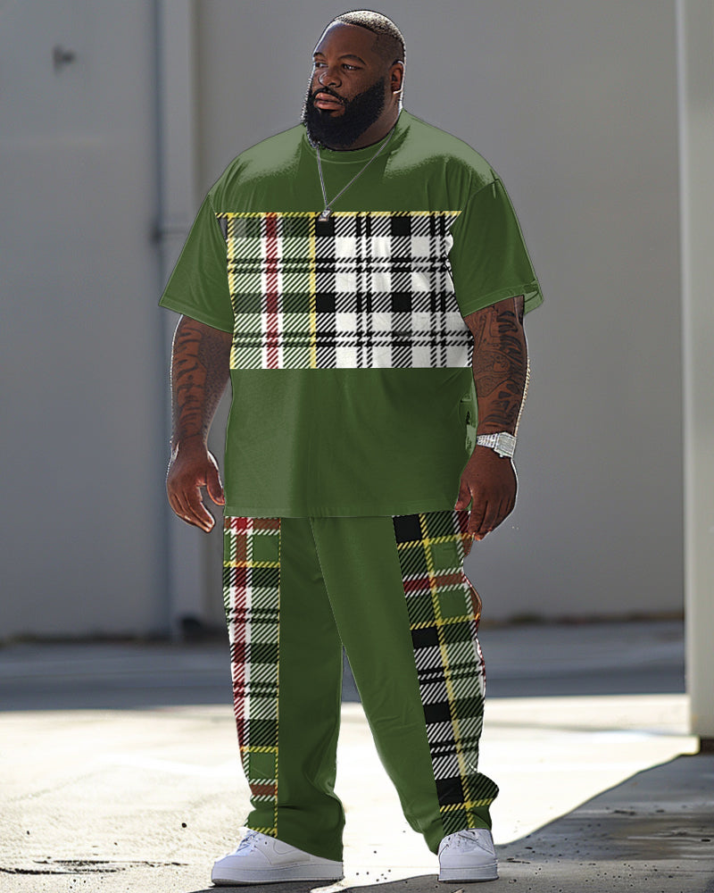 Big & Tall Plaid T-Shirt Pants Set for big men view 1