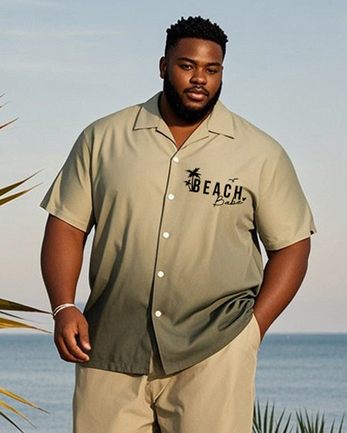 Big & Tall Green Hawaiian Gradient T-Shirt Shorts Set for big men view 2