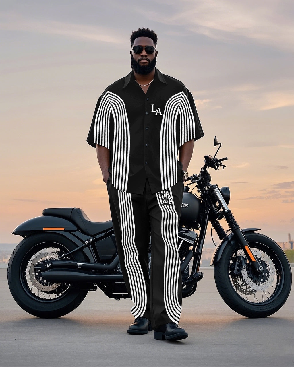 Big & Tall Colorblock Striped T-Shirt Pants Set for big men view 1
