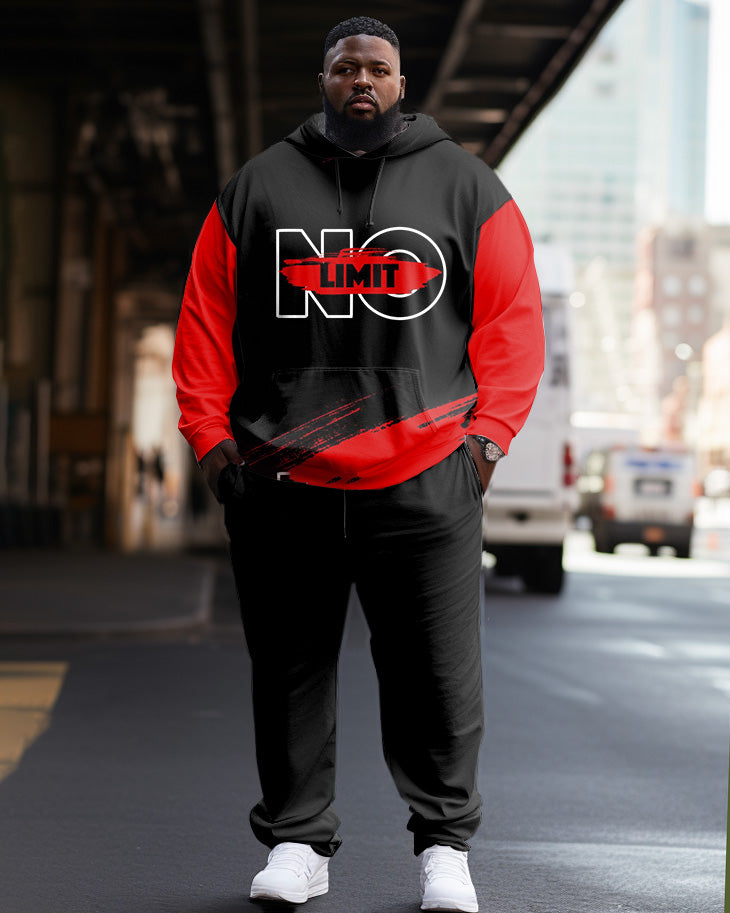 Big & Tall Black Graphic Hoodie Sweatpants Set for big men view 1