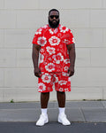 Big & Tall Hawaiian Floral T-Shirt Shorts Set for big men view 1
