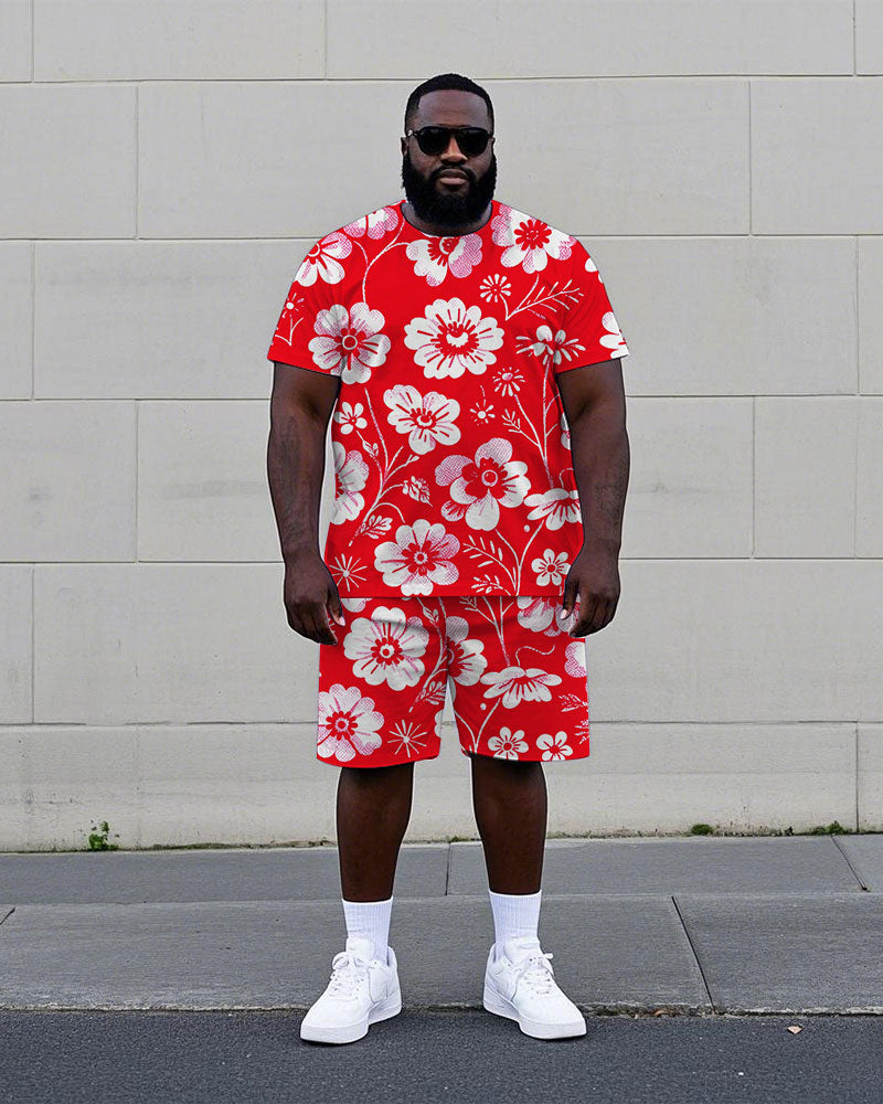 Big & Tall Hawaiian Floral T-Shirt Shorts Set for big men view 1