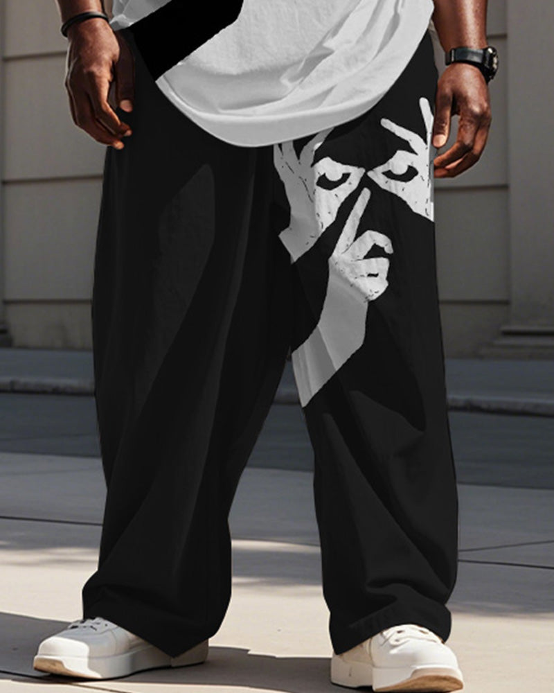 Big & Tall Black White Graphic Vest Pants Set for big men view 3