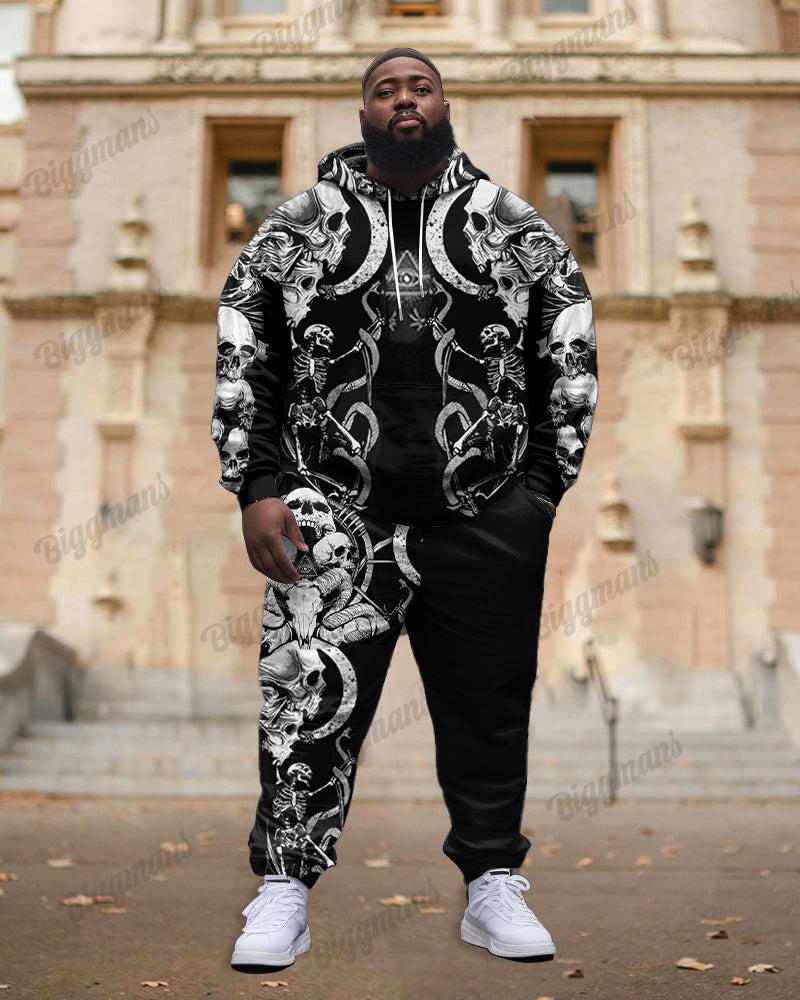 Big & Tall Skull Hoodie Sweatpants Set for big men view 1