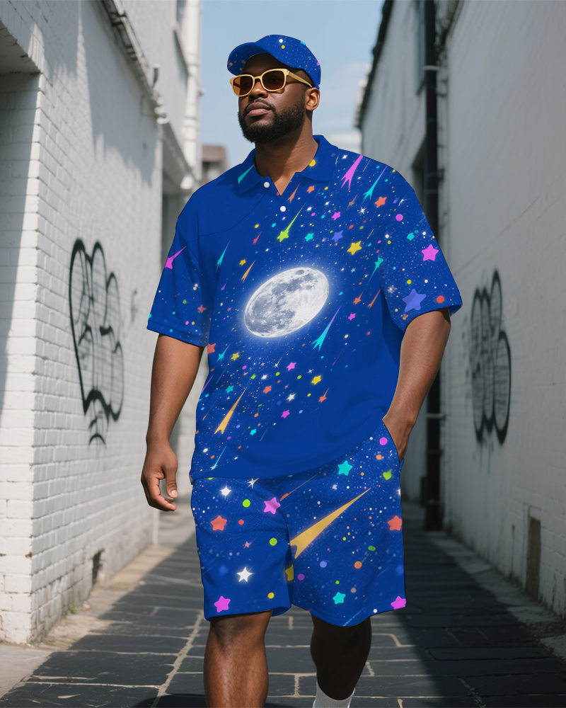 Big & Tall Streetwear Polo Shorts Set for big men view 2