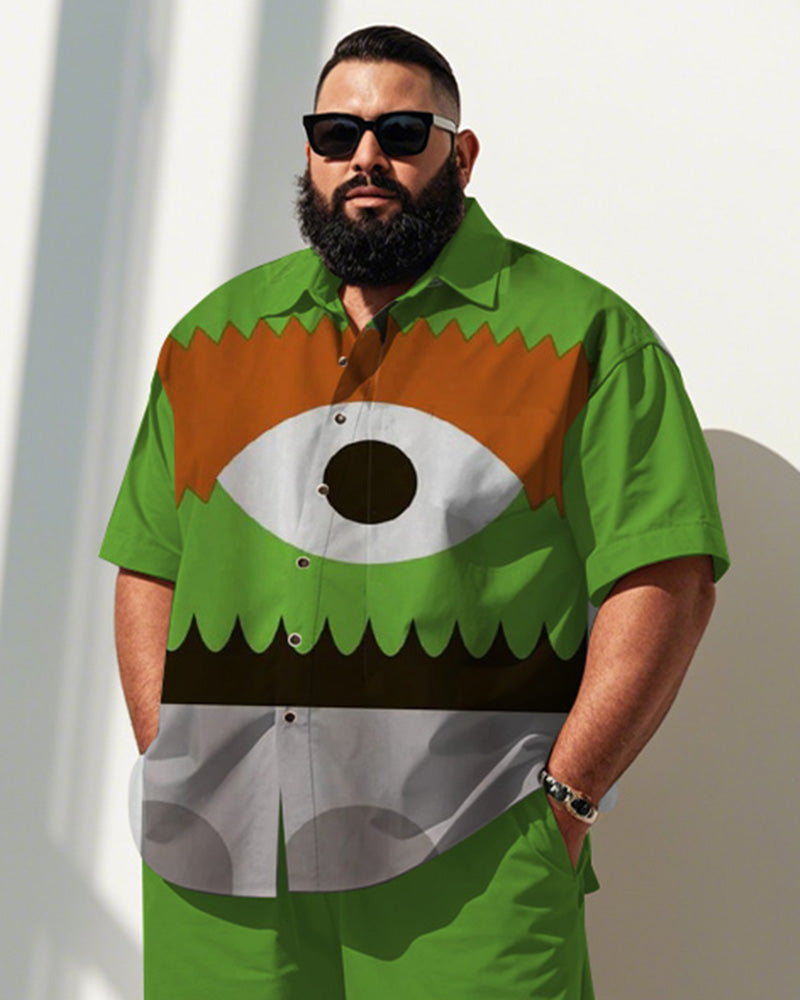 Big & Tall Green Graphic T-Shirt Shorts Set for big men view 2