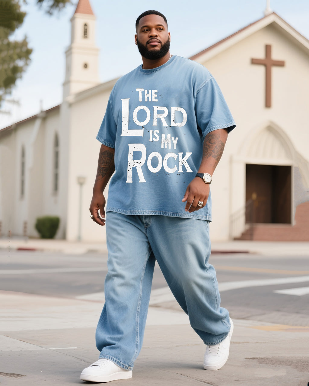 Big & Tall Denim Graphic T-Shirt Pants Set for big men view 1
